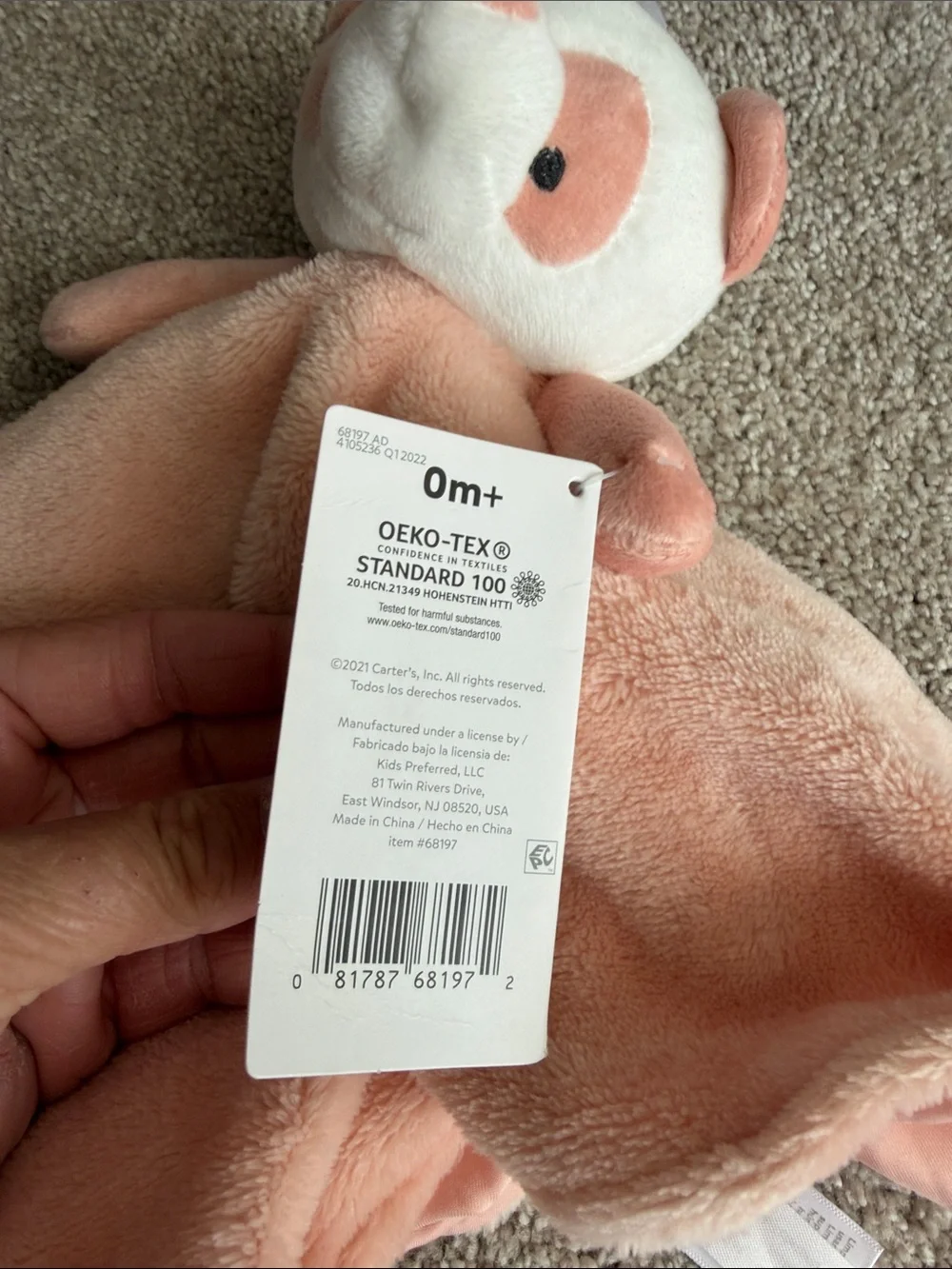 NWT Carters Peach White Panda Baby Lovey Security Blanket Plush